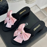 Double CC Big Bow High Heels Sheepskin Light Pink / Black