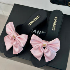 Double CC Big Bow High Heels Sheepskin Light Pink / Black