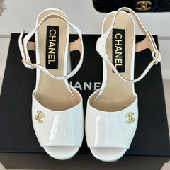 Double C High Heel Sandals White Leather