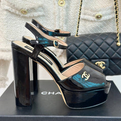 Double C High Heel Sandals Black Leather