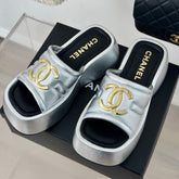Large Double C Platform Slippers Silver