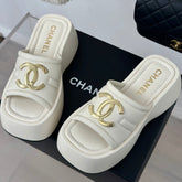 Large Double C Platform Slippers White
