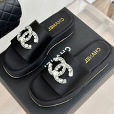 SLIPPERS THICK SOLE IN BLACK SATIN