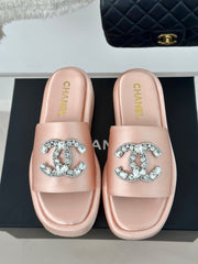 SLIPPERS THICK SOLE IN LIGHT PINK SATIN