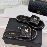 FLAT CHAIN HEART SLIPPER IN BLACK LAMBSKIN