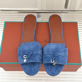 FLAT SANDALS IN BLUE SUEDE AND LAMBSKIN