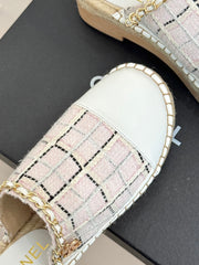 CC MULES 25SS 30 MM IN WHITE LAMBSKIN MIX PASTEL PINK TWEED