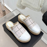 CC MULES 25SS 30 MM IN WHITE LAMBSKIN MIX PASTEL PINK TWEED
