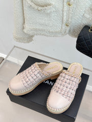 CC MULES 25SS 30 MM IN PASTEL PINK LAMBSKIN MIX TWEED