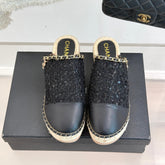 CC MULES 25SS 30 MM IN BLACK LAMBSKIN MIX TWEED