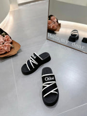 PLATFORM SANDALS IN BLACK MIX WHITE DENSITY KNIT