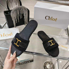 WOVEN SLIPPER IN BLACK WOOL AND LAMBSKIN GOLD HARDWARE