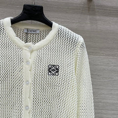 Loewe 25 Mesh Hollow Knitted Cardigan Ivory Wool