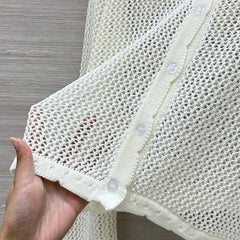 Loewe 25 Mesh Hollow Knitted Cardigan Ivory Wool