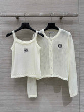 Loewe 25 Mesh Hollow Knitted Cardigan Ivory Wool