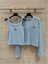 Loewe 25 Mesh Hollow Knitted Cardigan Blue Wool