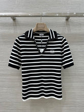 Loewe 25 Striped Knitted Polo Short-sleeved Top Black Tencel