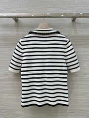 Loewe 25 Striped Knitted Polo Short-sleeved Top White Tencel