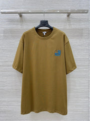 Loewe 25 Floral Embroidered Short-sleeved T-shirt Olive Brown Cotton