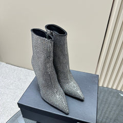 SL OPYUM GLITTER HEELED BOOT BLACK CALFSKIN