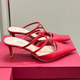 ROCKSTUD WISPY CHERRY RED CALFSKIN MULE 60MM