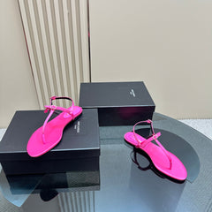 SL CRYSTAL T-STRAP FLAT SANDAL BRIGHT PINK SATIN