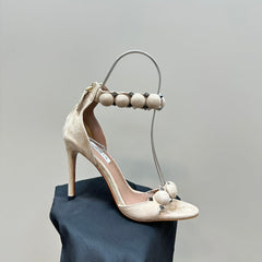 ALAIA HIGH HEEL SANDAL 10 CM IN BEIGE SUEDE