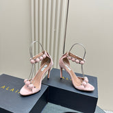 ALAIA HIGH HEEL SANDAL 10 CM IN LIGHT PINK SUEDE