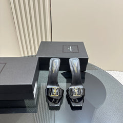 SL BABYLONE SLIDE PUMPS 115 BLACK POLISHED CALFSKIN