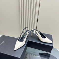 SL TRAPEZE HEEL SLINGBACK PUMP WHITE CALFSKIN