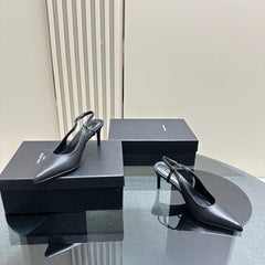 SL TRAPEZE SLINGBACK PUMP BLACK CALFSKIN