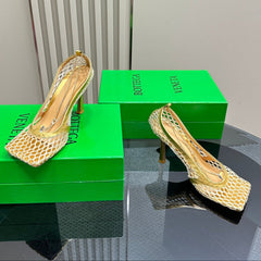 HIGH PUMP 9 CM IN GOLD METALLIZE MESH AND LEATHER