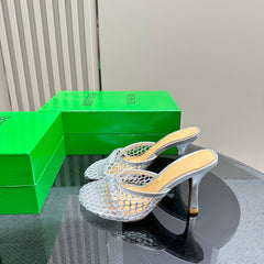 HIGH MULE 9 CM IN SILVER METALLIZE MESH AND LEATHER