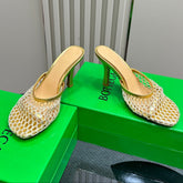 HIGH MULE 9 CM IN GOLD METALLIZE MESH AND LEATHER