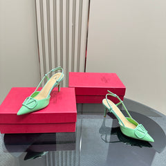 VLOGO SIGNATURUE GREEN FERN PATENT LEATHER SLINGBACK PUMP 80MM
