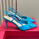 VLOGO SIGNATURUE CERULEAN BLUE PATENT LEATHER SLINGBACK PUMP 80MM