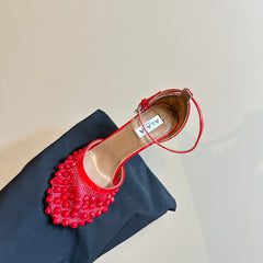 ALAIA HIGH FISHNET PUMPS WITH STUDS IN CHERRY RED LYCRA MESH AND LAMBSKIN