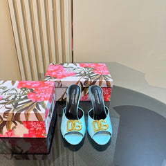 DG FOOTWEAR – LIGHT 100MM IN BLUE PATENT CALFSKIN MULES