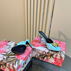 DG FOOTWEAR – LIGHT 100MM IN BLUE PATENT CALFSKIN MULES