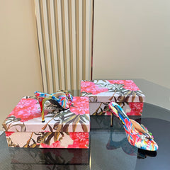 DG 100MM FOOTWEAR – MULTICOLOR SATIN MULES WITH CRYSTAL EMBELLISHMENTS