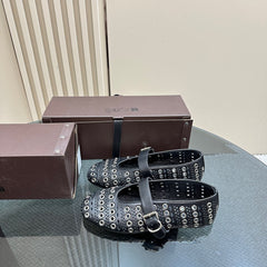 STRASS BALLET FLATS IN BLACK CALFSKIN