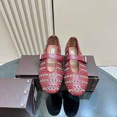 STRASS BALLET FLATS IN RUBY RED CALFSKIN