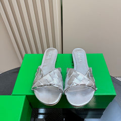 BLINK FLAT MULE IN SILVER INTRECCIATO LEATHER