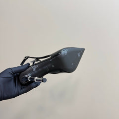 POINTED-TOE HIGH BAMBOO-EFFECT HEEL SLINGBACK IN BLACK PATENT CALFSKIN