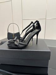 BALMAIN 25S LIPS SANDALS 10 IN BLACK SUEDE