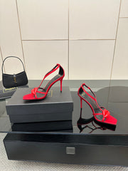 BALMAIN 25S LIPS SANDALS 10 IN CRIMSON RED SATIN