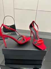 BALMAIN 25S LIPS SANDALS 10 IN CRIMSON RED SATIN