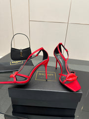 BALMAIN 25S LIPS SANDALS 10 IN CRIMSON RED SATIN