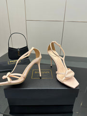 BALMAIN 25S LIPS SANDALS 10 IN BLUSH BEIGE CALFSKIN