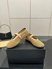 ALAIA MARY JANE FLAT 25S IN BEIGE WOVEN MESH